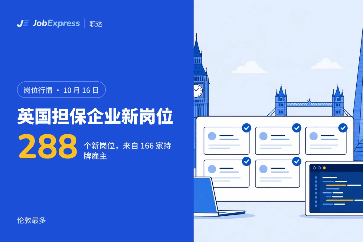 英国工签岗位行情：10 月 16 日担保企业新增 288 个岗位