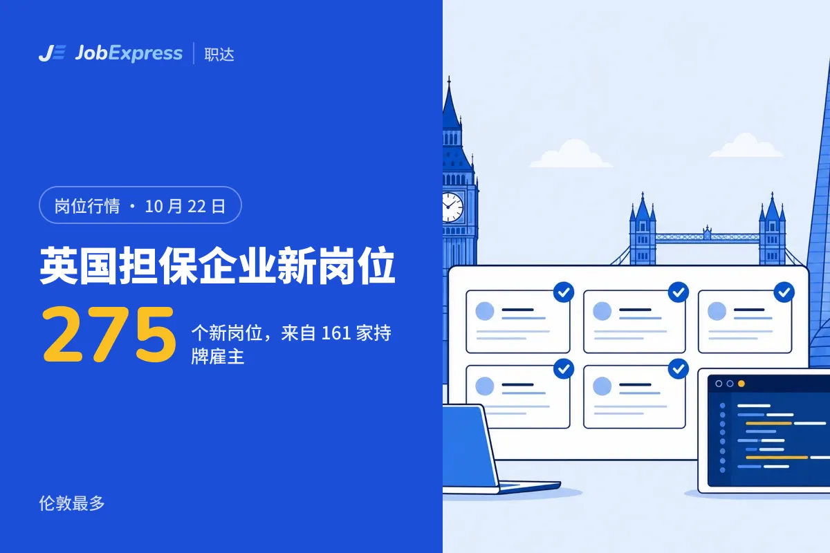 英国工签岗位行情:10 月 22 日担保企业新增 275 个岗位